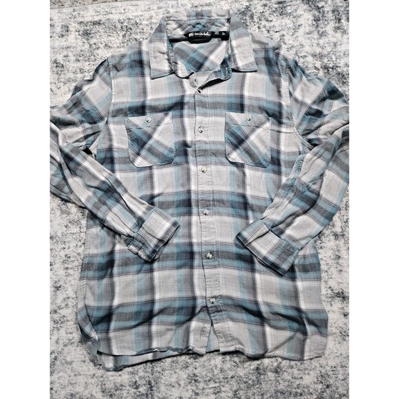 Travis Mathew Mens Flannel Shirt Button Up Lightweight Gray Blue Plaid Large - Picture 1 of 6